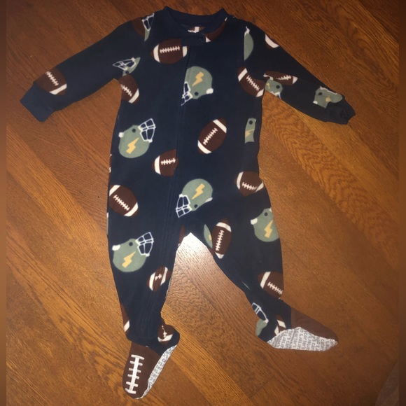 Carter’s One Piece Football Fleece Footie PJs- size 12 months - Picture 2 of 3